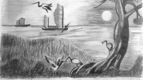 gambar arsiran pemandangan gunung