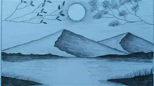 gambar arsiran pemandangan gunung