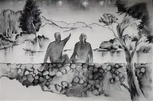 gambar arsiran pemandangan gunung