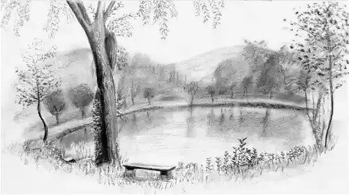 gambar arsiran pemandangan gunung