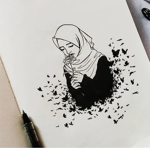 Kumpulan 16 Sketsa Gambar Orang Berhijab Yang Mudah 5 sketsa gambar orang berhijab yang mudah