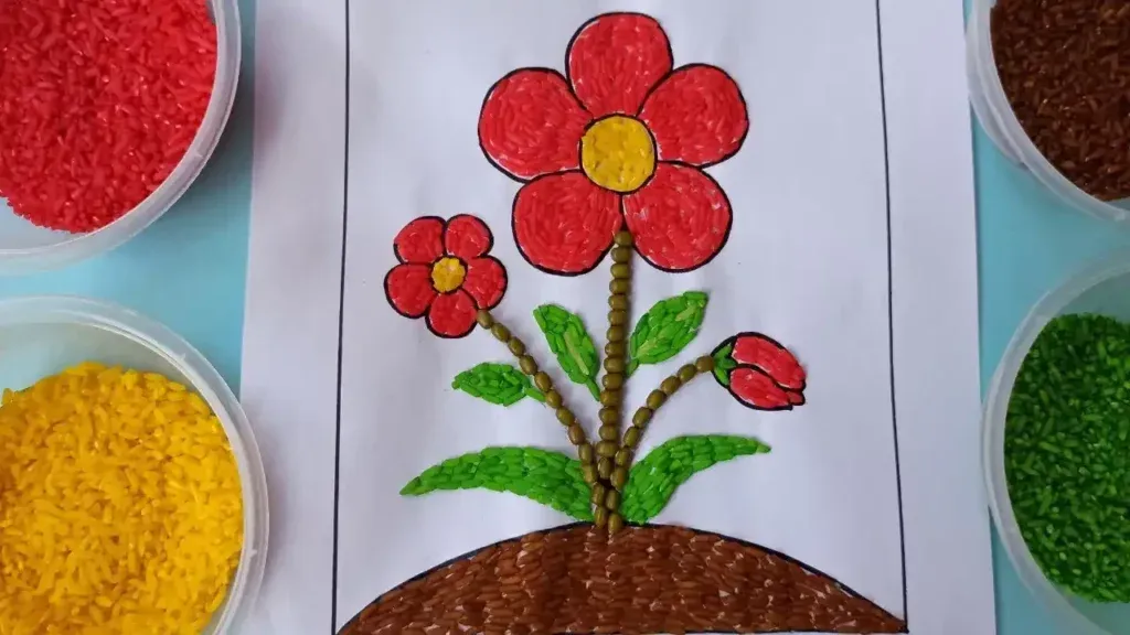 gambar kolase bunga mawar dari biji bijian