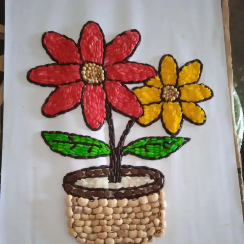 gambar kolase bunga mawar dari biji bijian