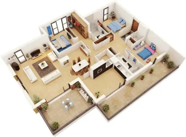 denah rumah 6x8 3 kamar