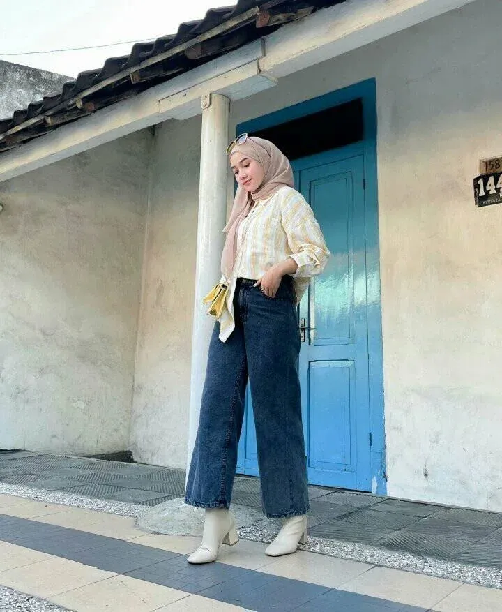 outfit celana kulot jeans