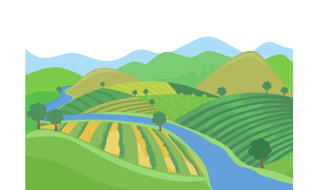 Gambar Pemandangan Gunung dan Sawah Yang Mudah