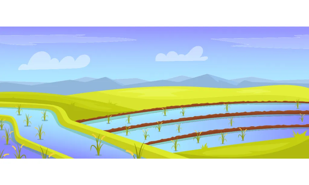 Gambar Pemandangan Gunung dan Sawah Yang Mudah