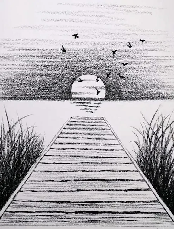 Kumpulan Sketsa Gambar Pemandangan Terbagus Lengkap 28 Sketsa Gambar Pemandangan