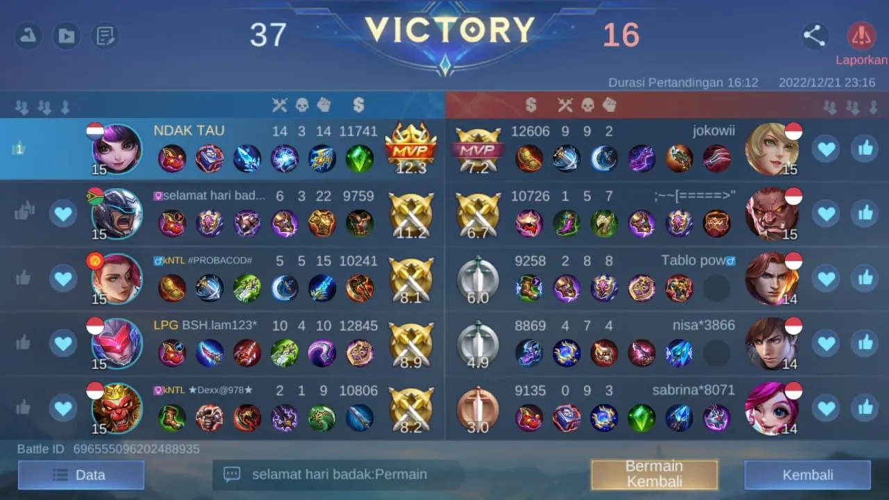 Kumpulan Foto Hasil Pertandingan ML Ter-GG dan Terlengkap 3 Foto Hasil Pertandingan ML