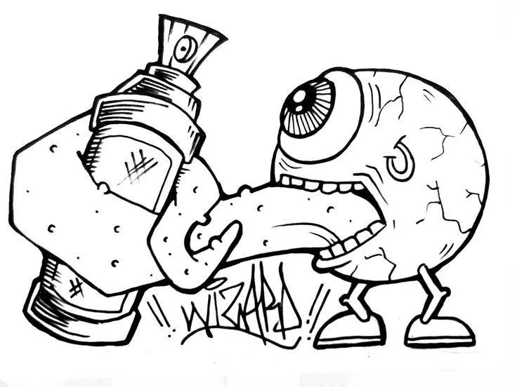 Gambar Grafiti Kartun Keren Hitam Putih