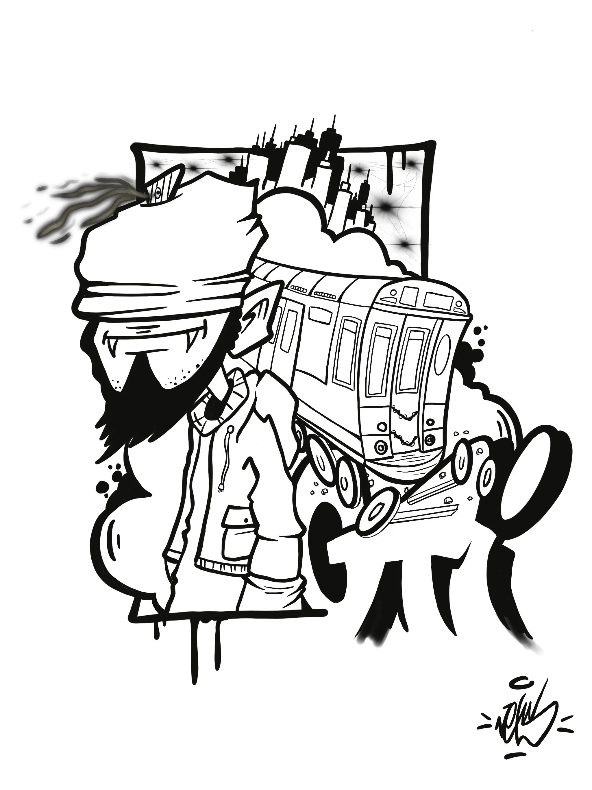 Gambar Grafiti Kartun Keren Hitam Putih