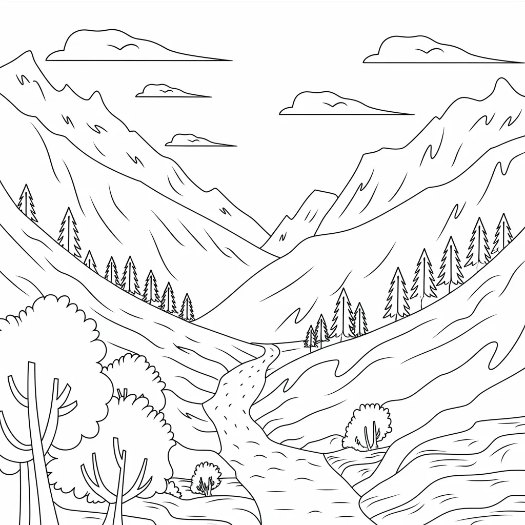 30 Gambar Pemandangan Gunung yang Belum Diwarnai untuk Diwarnai 5 gambar pemandangan gunung yang belum dicat 4