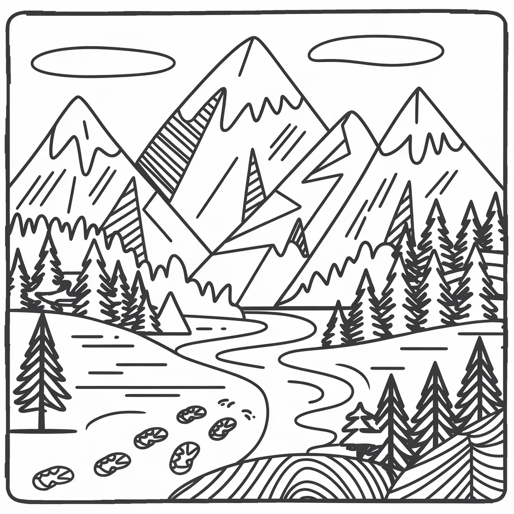 30 Gambar Pemandangan Gunung yang Belum Diwarnai untuk Diwarnai 3 gambar pemandangan gunung yang belum dicat 2