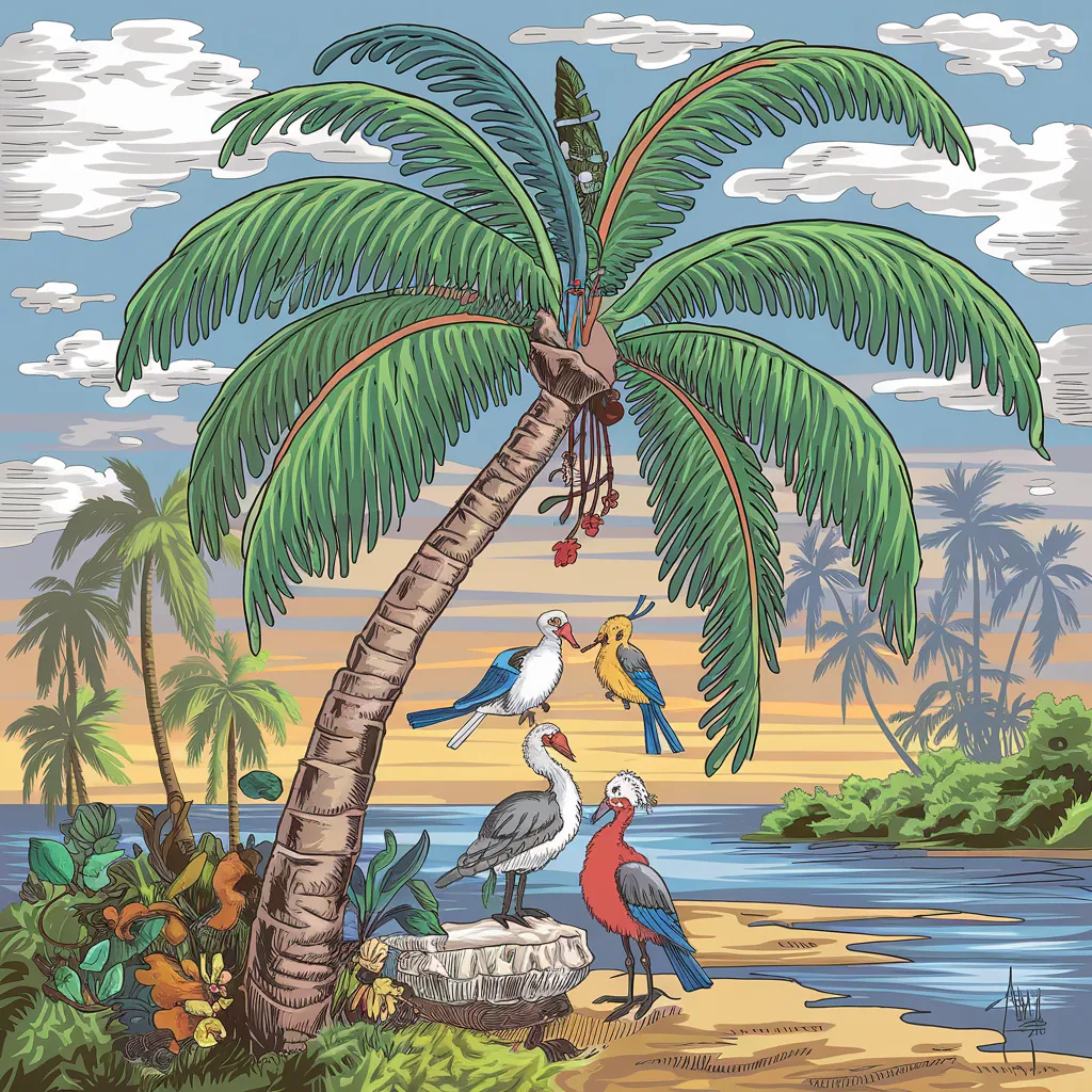 gambar pohon kelapa kartun png